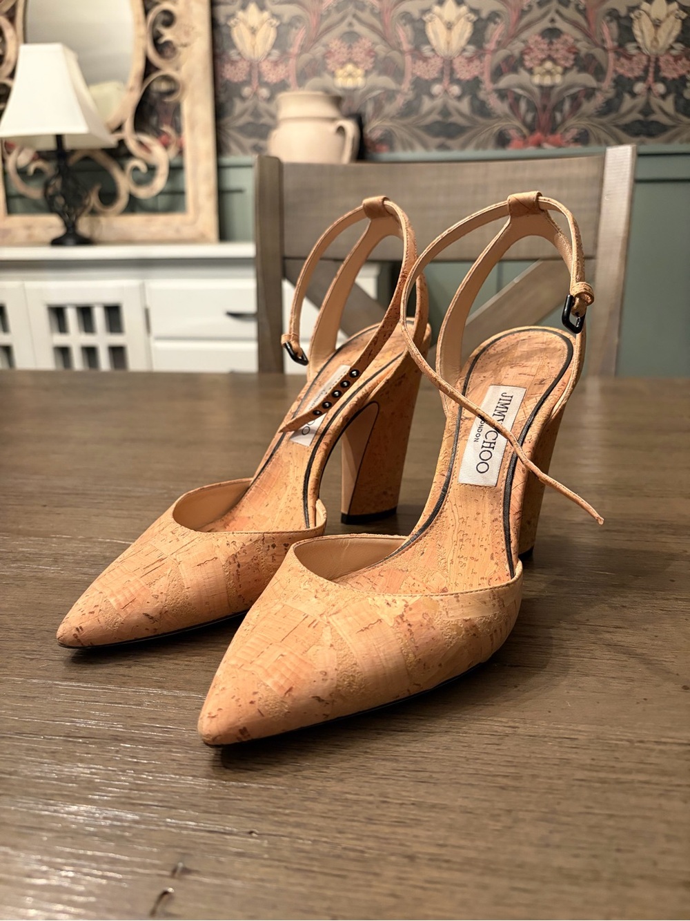 Jimmy Choo Cork Pointed Toe Slingback Pumps in Natural Cork